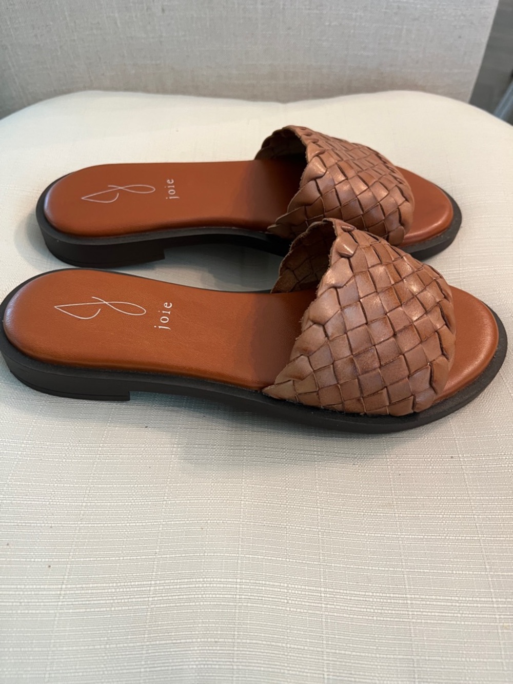 Joie Stash Cognac Tan Brown Woven Leather Slide Mules